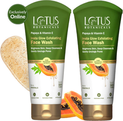 Lotus Botanicals Papaya & Vitamin E Insta Glow Exfoliating Facewash | Brightens Skin Unclog Pores Face Wash(200 ml)