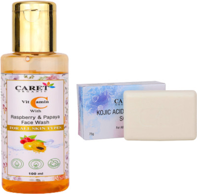 Caret Organic Kojic Acid & Vitamin C Soap AND Vitamin C Papaya Face Wash-Sulphate & Paraben Free(2 Items in the set)