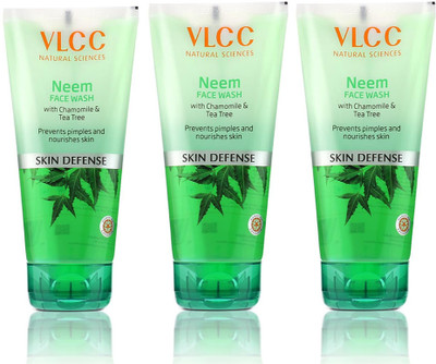 VLCC Neem  - 150ml X 3 | Fights Acne, and Pimples | Soothe Skin Inflammation and Irritation | With Neem, Chamomile, Tea Tree, Eucalyptus & Carrot seed Face Wash(450 ml)