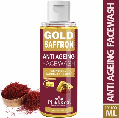 PINKROOT Gold Saffron Facewash (100ml) - Helps Reduce acne, Dark spots & Helps to Nourish - Men & Women All Skin Types Face Wash(100 ml)