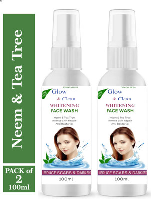 INDIANA HUDA Glow & Clean Whitening  2x100ml Bright Skin Care Neem Tea Tree Face Wash(200 ml)