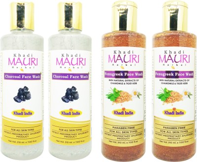 Khadi Mauri Charcoal & Fenugreek  - Pack of 4 Face Wash(840 ml)