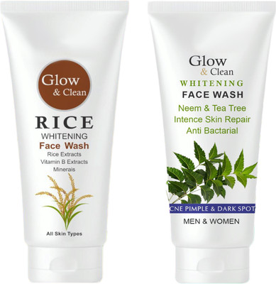 POMORA Glow & Clean Whitening  Set with Rice Whitening and Neem Tea Tree, For All Skin Types, Pack of 2 Face Wash(202 ml)