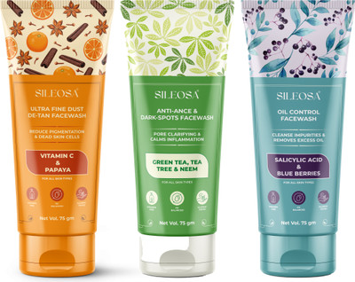 SILEOSA Vitamin C Green Tea & Blue Berry Facewash Cleanse Impurities & Remove Excess Oil Men & Women All Skin Types Face Wash(200 g)