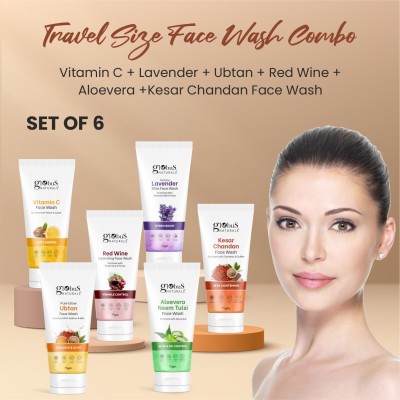 Globus Naturals Face Care Combo- Vitamin C, Lavender, Ubtan, Red Wine, Aloe Vera Neem Tulsi, Kesar Chandan Face Wash(450 g)