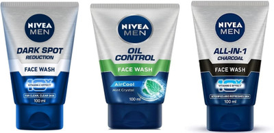 NIVEA F.W. 100ml - D.S.R. & Oil Control & All-in-1 Charcoal (Pack of 3) Face Wash(300 ml)