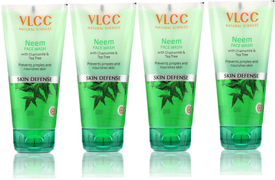 VLCC Neem  - 150ml X 4 | Fights Acne, and Pimples | Soothe Skin Inflammation and Irritation | With Neem, Chamomile, Tea Tree, Eucalyptus & Carrot seed Face Wash(600 ml)