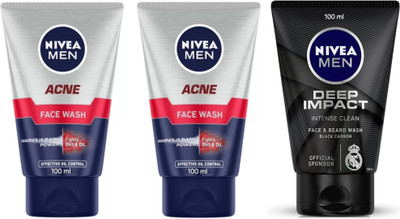 NIVEA F.W. 100ml - Acne -2pcs & Deep Impact (Pack of 3) Face Wash(300 ml)