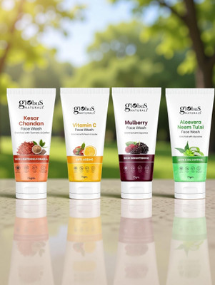 GLOBUS NATURALS Aloe Vera Neem Tulsi ,Mulberry, Kesar Chandan & Vitamin C (Set Of 4) Men & Women All Skin Types Face Wash(300 g)