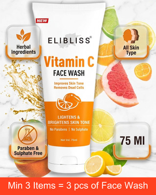 ELIBLISS Vitamin C for Brighten Skin Tone, Face Age Spots Reduce Fine Lines Men & Women All Skin Types Face Wash(75 ml)