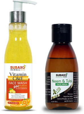 Subaxo HERBAL VITAMIN C AND E FACE WASH 200 ML AND HERBAL NEEM AND TULSI FACE WASH 100 ML Face Wash(300 ml)