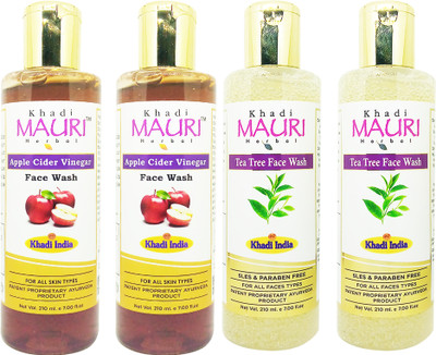Khadi Mauri Apple Cidar & Tea Tree - Pack of 4 Face Wash(840 ml)
