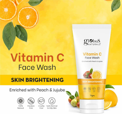 Globus Naturals Skin Brightening Vitamin C Enriched with Peach & Jujube Men & Women All Skin Types Face Wash(75 g)