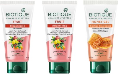 BIOTIQUE Fruit  150ML-2pcs, Honey Gel  150ml-1pcs. Face Wash(450 ml)