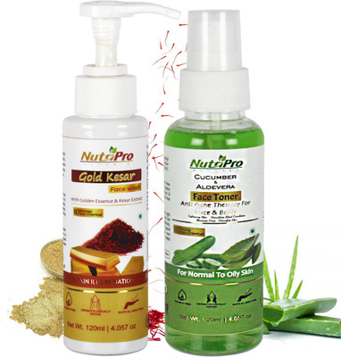 NutriPro Gold FaceWash With Cucumber & Aloevera Face Toner|Enriched With Golden Essence & Kesar(2 Items in the set)