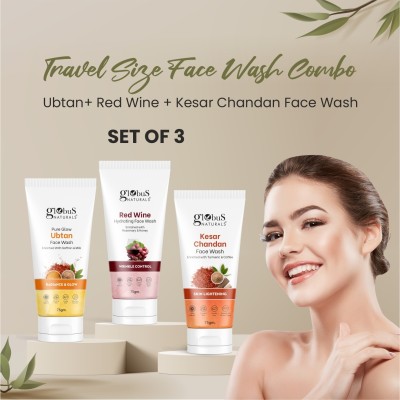 Globus Naturals Face Care Combo- Ubtan, Red Wine, Kesar Chandan Face Wash(225 g)