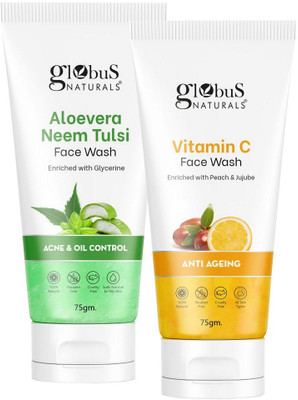 Globus Naturals Skin Care Combo-Aloe Vera Neem Tulsi & Vitamin C For Anti Acne, Skin Brightening Men & Women All Skin Types Face Wash(150 g)