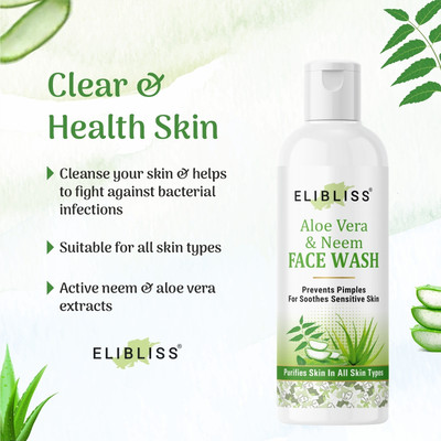 ELIBLISS Neem& Aloe Vera ExtractsAcne Control and Pore Cleansing Gel Men & Women All Skin Types Face Wash(50 ml)