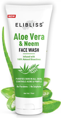 ELIBLISS Neem & Aloe Vera For Acne , Pore Redness Free Skin Gel Men & Women All Skin Types Face Wash(75 ml)