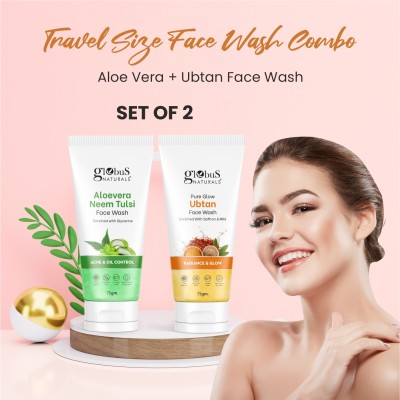 Globus Naturals Face Care combo -Acne & Oil control Aloe vera, Radiance & Glow Ubtan Face Wash(150 g)