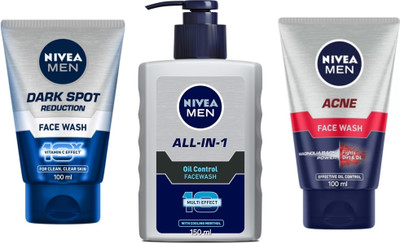 NIVEA F.W. - Dark Spot Reduction -100ml & All-in-1 Oil Control -150ml & Acne -100ml (Pack of 3) Face Wash(300 ml)