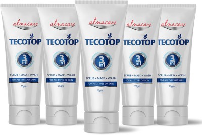 Alna Care Tecotop 3in1 Facewash|Scrub+ Mask+ Wash||Mini Facial Kit||75 Gms|Combo Pack Of 5 Face Wash(375 g)