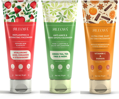 SILEOSA Strawberry, VitaminC & GreenTea Facewash Reduce Pigmentation & Repair Elasticity Men & Women All Skin Types Face Wash(75 g)