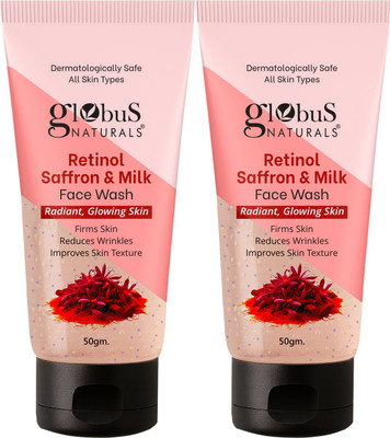 Globus Naturals Retinol Saffron & Milk  Radiant, Glowing Skin For All Skin Types Set of 2 Face Wash(100 g)