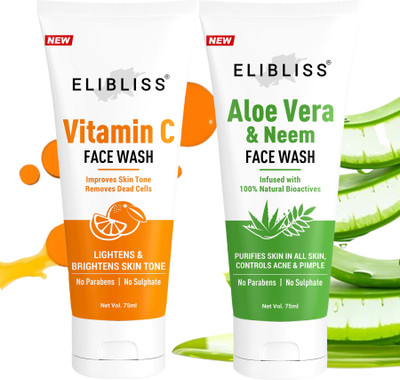 ELIBLISS Vitamin C Brighten + Aloe Vera Neem for Oil Free Look Instant Glow Men & Women Dry Skin Face Wash(150 ml)