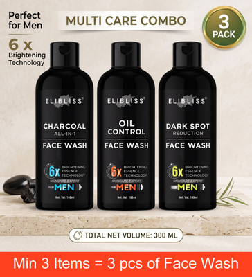 ELIBLISS Men Charcoal with Oil Control & Dark Spot Removal Men All Skin Types Face Wash(300 ml)