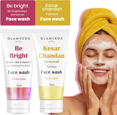 GLAMVEDA Be Bright & Kesar Chandan Kumkumadi Skin Brightening  ( Pack Of 2 ) Face Wash(150 ml)