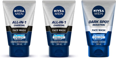 NIVEA F.W. 100ml - All-in-1 Charcoal - 2pcs & Dark Spot Reduction (Pack of 3) Face Wash(300 ml)