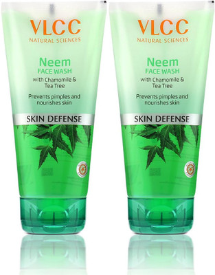 VLCC Neem  - 150ml X 2 | Fights Acne, and Pimples | Soothe Skin Inflammation and Irritation | With Neem, Chamomile, Tea Tree, Eucalyptus & Carrot seed Face Wash(300 ml)