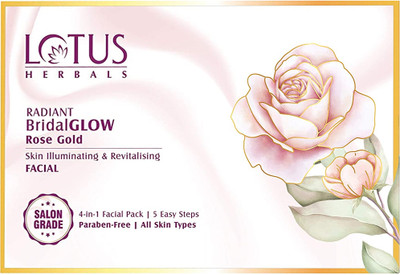 LOTUS HERBALS RADIANT BridalGLOW Rose Gold Skin Illuminating & Revitalising Facial 4 in 1 Kit(4 x 57 g)