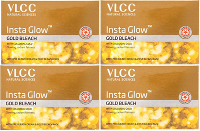 VLCC Insta Glow Gold Bleach - 30g x 4 - With Colloidal Glow For Glowing Fairness(4 x 30 g)