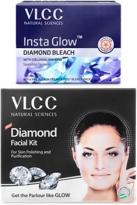 VLCC Diamond Single Facial Kit and Insta Glow Diamond Bleach(2 x 37.5 g)