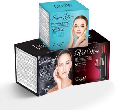 Luster Black Diamond & Insta Glow & Red Wine Facial Kit | Single Use Mini Facial Kit(3 x 40 ml)