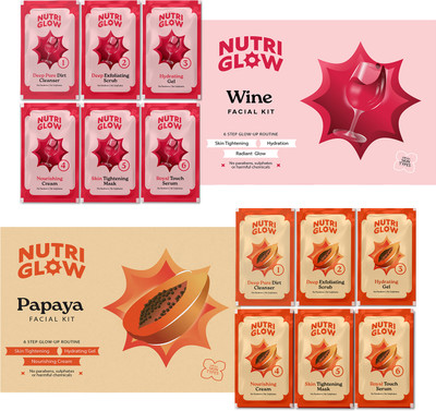 NutriGlow NATURAL'S Advance Pro Formula Wine & Papaya Facial Kit For Blemish Free Fairer Complexion - (60gm Each)(2 x 60 g)