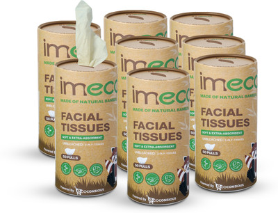IMECO Bamboo Facial Tissue Paper 50 Pulls Box Each | Ideal for Travel, Car & Daily Use(400 Tissues)