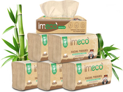 IMECO Bamboo Facial Tissues Papers 200 Pulls | 2 Ply | Ultra-Soft & Biodegradable(1200 Tissues)