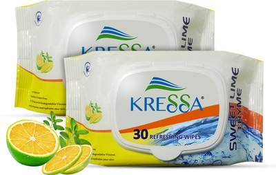 KRESSA Refreshing Face Wet Wipes (Sweet Lime & Thyme)(60 Tissues)