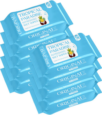 ORIGINATE Tropical Paradice Refreshing Wet Wipes for Easy Makeup Excess Oil Removal-Pack-3(225 Tissues)