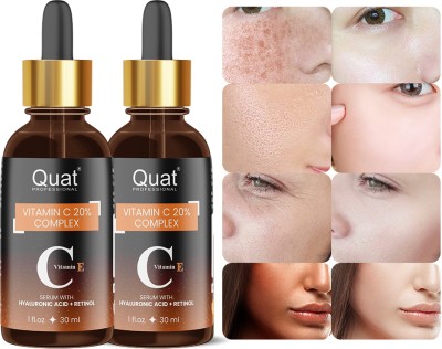 Quat COMBO of Vitamin C Face Serum for face Whitening, Pigmentation, Glowing, Oily Skin, Acne Scars,Brightening,Fairness,Anti-Aging Skin Repair with Hyaluronic Acid_30ml (30 ml + 30 ml)(30 ml)