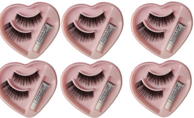 Elecsera False Eyelashes | With Glue | 6 Pairs | Natural Look(Pack of 6)