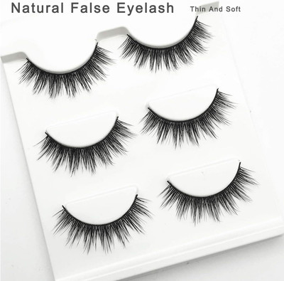 Morbee 3 Pairs Black Handmade Natural 3D Thick Long False Eyelashes(Pack of 1)