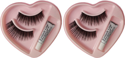 ShopCircuit False-Fake Thick Eyelashes With Glue Set Natural (Pair of 2)(Pack of 2)