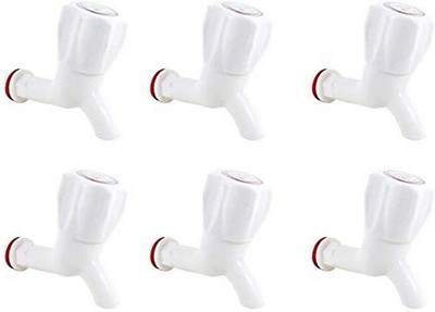 Unique Creation White PVC Plastic Bibcock/Water Tap for Kitchen, Bathroom Wash Basins - Set of 6 (1/2', 15 mm) White PVC Plastic Bibcock/Water Tap for Kitchen, Bathroom Wash Basins - Set of 6 Bib Tap Faucet(Wall Mount Installation Type)
