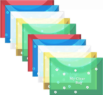 Tridev Enterprises A4 Document File Folder Bag | Transparent Envelope Holder Storage Case | My Clear Bag(Set Of 10, Multicolor)