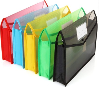 Kopila Plastic Transparent Poly-Plastic A4 Documents File Storage Bag with Snap Button(Set Of 5, Multicolor)