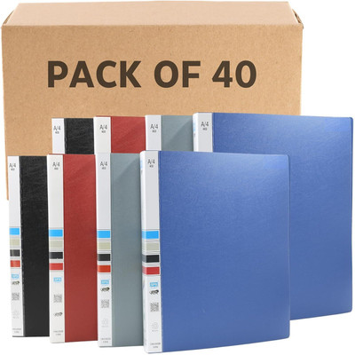 GPN PRINT Plastic A4 Size 2D Ring Binder File, Office File for Certificates and Documents(Set Of 40, Black, Red, Grey, Blue)